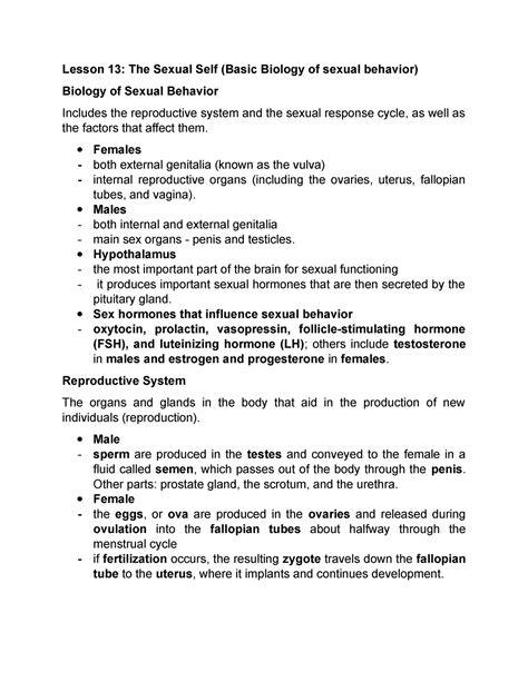 Gen 002 Lesson 13 Lesson 13 The Sexual Self Basic Biology Of Sexual Behavior Biology Of