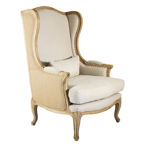 Leon French Country High Back Linen Wing Chair Kathy Kuo Home
