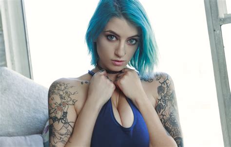 Wallpaper Girl Model Blue Hair Pulp Tatoo Suicide