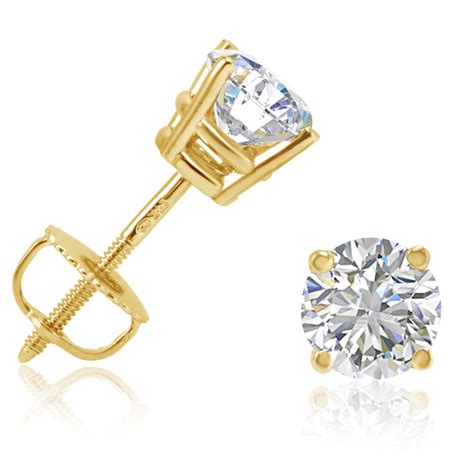 Ct Round Diamond Stud Earrings In K Yellow Gold With Screw Backs Ebay