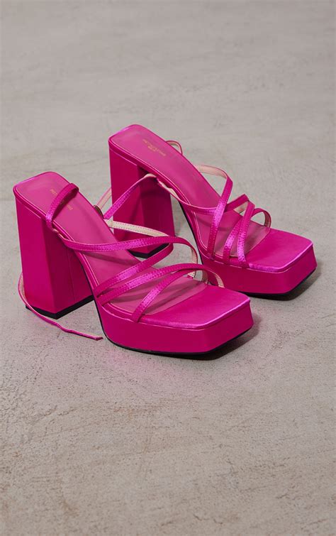 Pink Stretch Strappy Platform High Heel Sandals Prettylittlething Aus