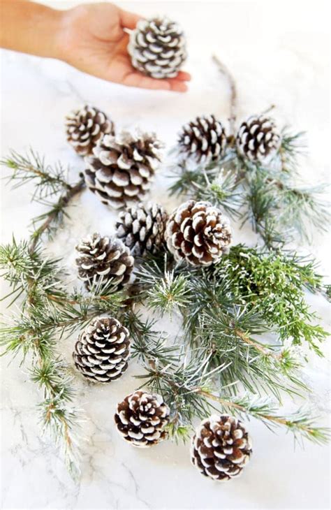 3 Minute Diy Snow Covered Pine Cones And Branches 3 Ways A Piece Of