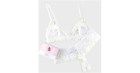 Hanky Panky Honeymoon Lace Crotchless Thong And Bralette Set In White
