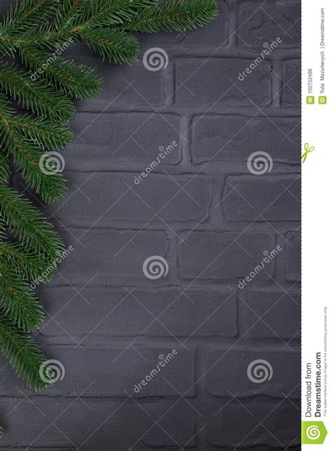 Christmas Tree On Brick Wall Background Stock Photo Image Of Decor