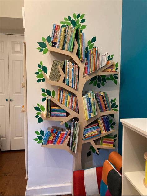 Tree Design Shelves For Books Bookshelf Wall Art Wooden Tree Etsy