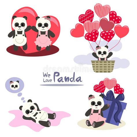 Valentine S Day Cute Pandas Stock Vector Illustration Of Pattern