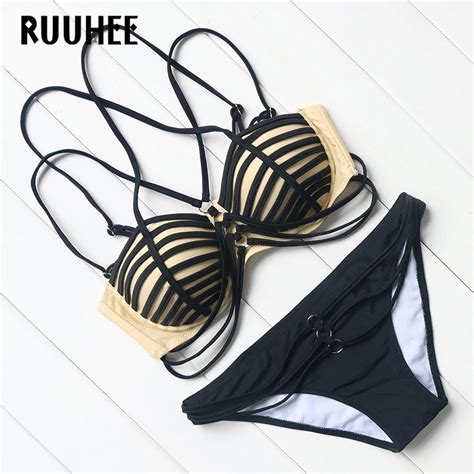 Ruuhee Brand 2017 New Sexy Bikini Set Patchwork Bandage Swimwear Women