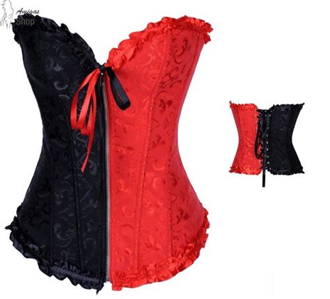female carnival sexy zipper front overbust corset jacquard floral lace