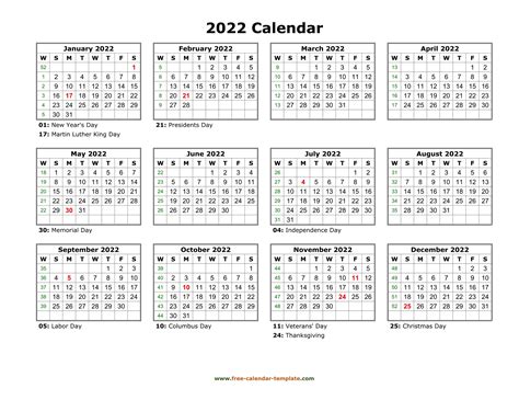 Free Printable Calendar 2022 Templates Yearly Calendars 2022 Calendar