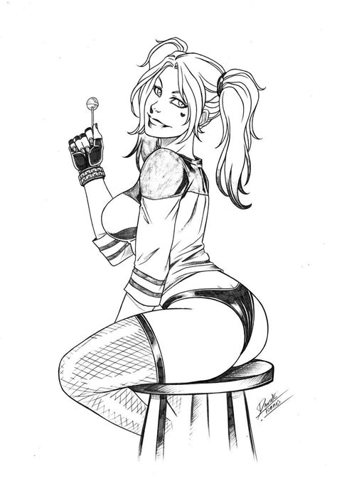 Harley Quinn Pencil Drawings Sketch Coloring Page