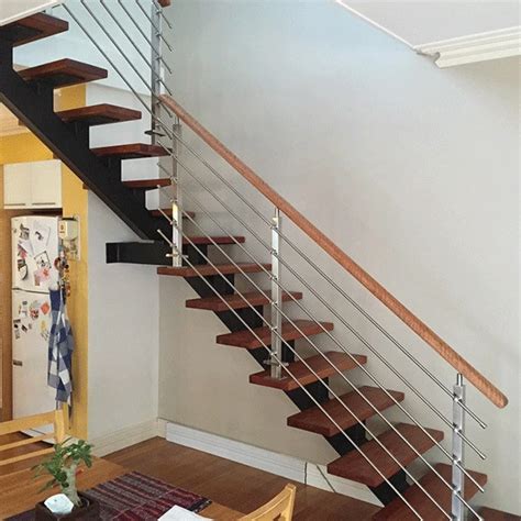 Indoor Straight Wood Tread Glass Railing Modern Floating Staircase