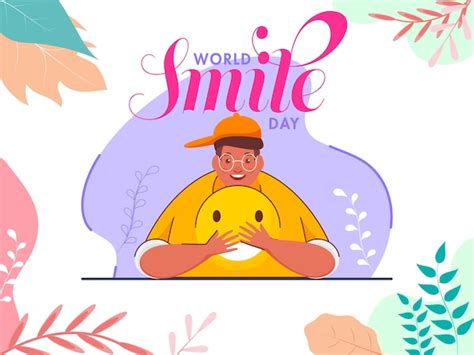 Premium Vector World Smile Day Poster Design With Young Man Holding A