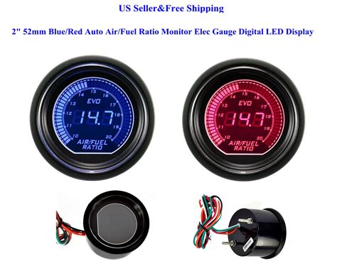 2 52mm Blue Red Auto Air Fuel Ratio Monitor Elec Gauge Digital LED