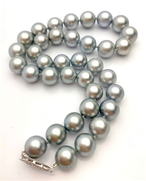 Silver Tahitian Pearl Necklace Natural Color Etsy Canada
