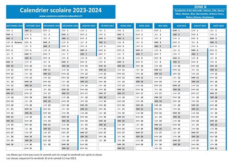 Calendrier Scolaire 2023 2024 à Imprimer