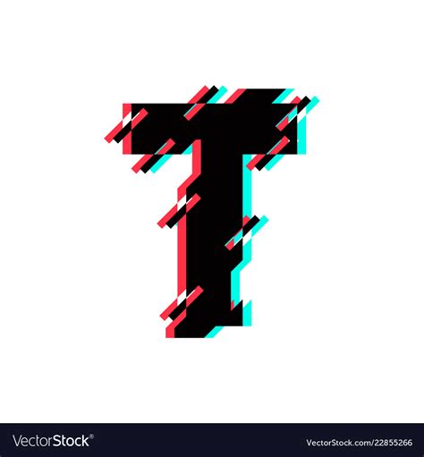 Logo Letter T Glitch Distortion Diagonal Vector Image