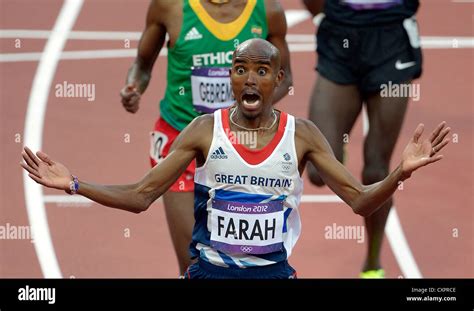 Britains Mohamed Farah Starts To Celebrate Stock Photo Alamy