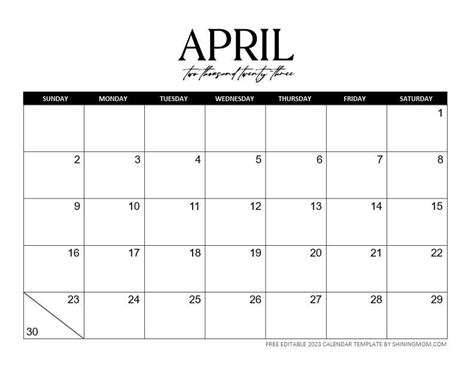 April 2023 Editable Calendar Qualads