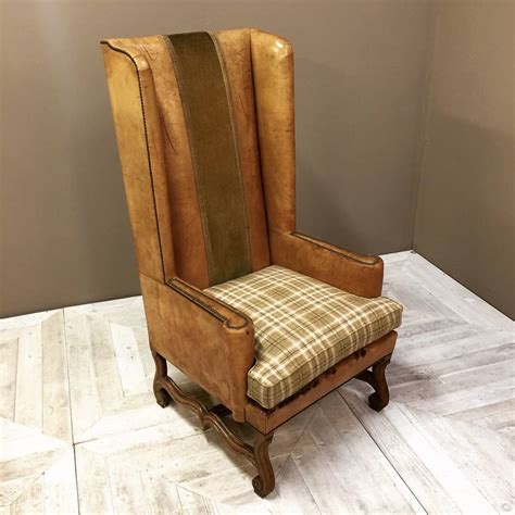 Vintage winged wing back hardwood chesterfield armchair chair frame upholstery. Antique French Winged High Back Leather Armchair Circa ...