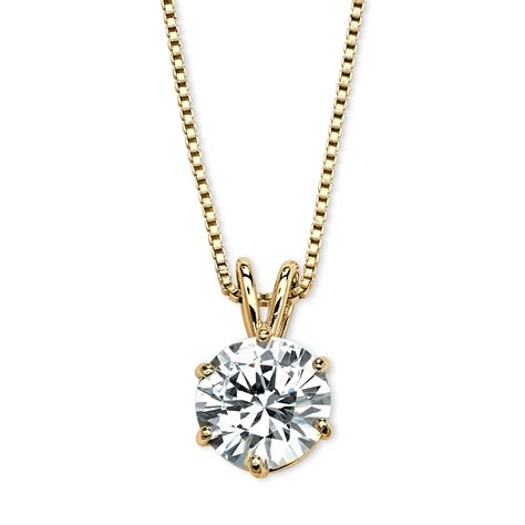 Round Cubic Zirconia Solitaire Pendant Necklace 3 Tcw Gold Plated 18