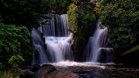 Download Wallpaper 2048x1152 Waterfall Water Cascade Trees Nature