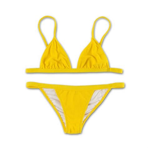 Ribbed Bikini Set Yellow The Kylie Jenner Shop Crop Top Bikini