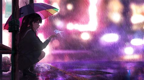 1920x1080 Umbrella Rain Anime Girl 4k Laptop Full Hd 1080p