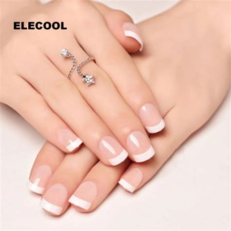 Elecool 24pcs Natural Short False Nails Acrylic Round Short French Nail