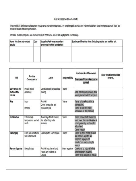 Free 5 Personal Training Assessment Forms In Ms Word Pdf