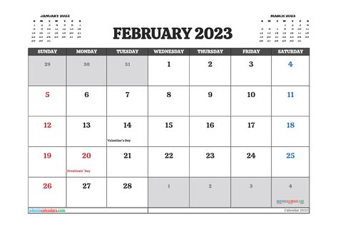 Free Printable 2023 Calendar February With Holidays