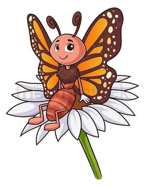 Butterfly On Flower Cartoon Clipart Vector Friendlystock