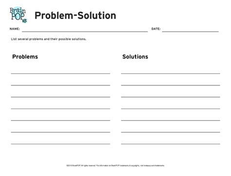 Problem Solution Graphic Organizer Brainpop Educators