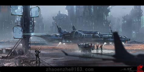 Airport Enzhe Zhao Futuristic City Science Fiction Scenery