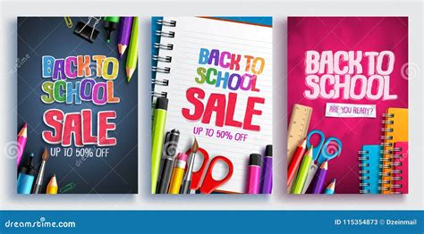 Back To School Sale Vector Poster Design Set With Colorful School