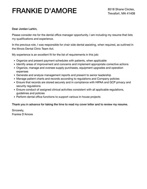 Dental Office Manager Cover Letter Velvet Jobs
