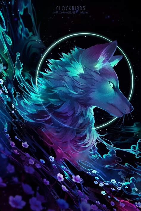 Free Download Wolf Flowers Space Universe Water Anime Wolf Animal