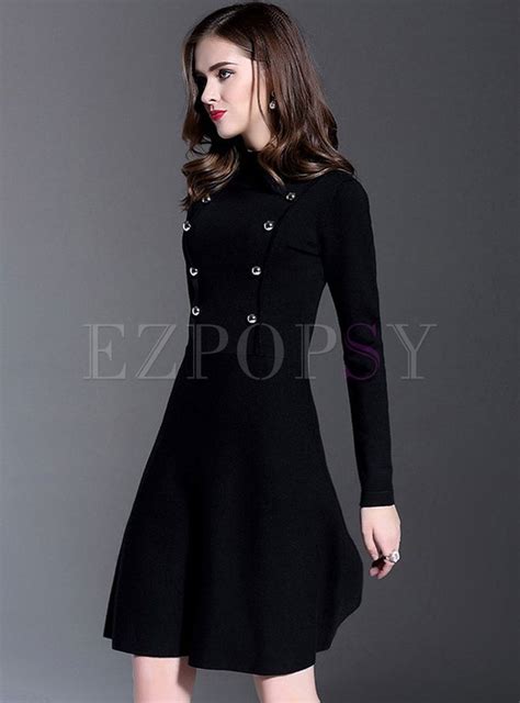 Brief Double Breasted Waist Slim Knitted Dress Korean Fashion Outfits Stylish Mini Dress