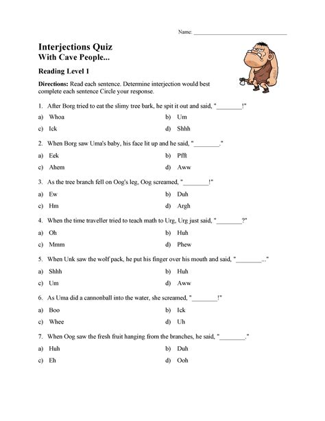 Interjection Worksheet 5th Grade