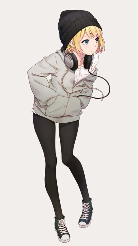 Hoodie Girl With Headphones Anime