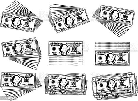 Bunch Of Cute Handpainted 100 Us Dollar Banknote Outline Set Stock