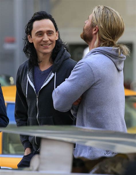 Tom Hiddleston As Loki With Chris Hemsworth On The Set Of Thor