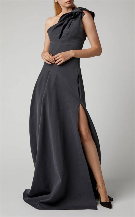 maticevski synthetic virtuoso gathered one shoulder cady gown in grey gray lyst