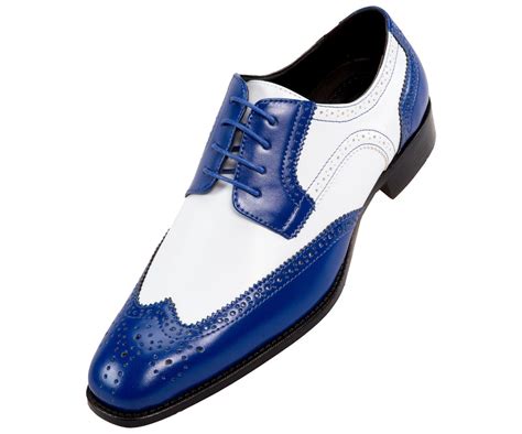 New Handmade Mens Two Tone Royal And White Smooth Dress Shoes Mens