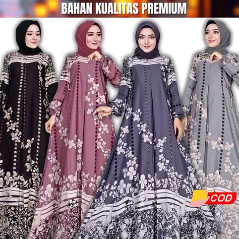 Jual Gamis Maxmara Lux Premium Terbaru Gamis Motif Bunga Fashion