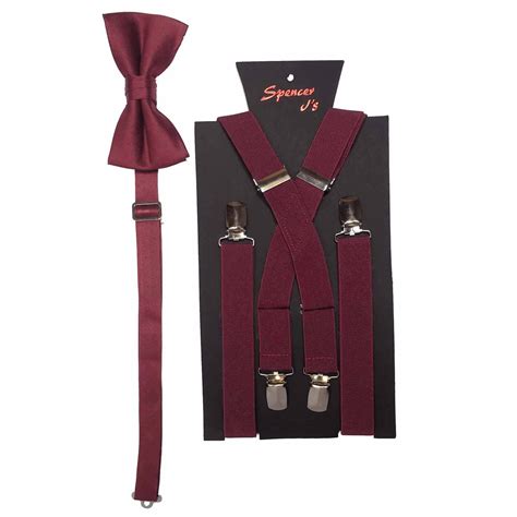 Burgundy Mens Suspenders And Bow Tie Sets 1inch X Back Spencer Js