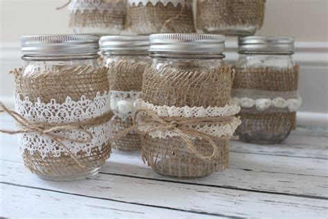 Burlap And Lace Mason Jar Centerpiece Rustic By Jacquelynvaccaro 750