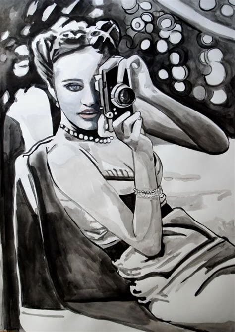 Girl With Camera Drawing By Alexandra Djokic Artmajeur Girls With Cameras Ink Drawing