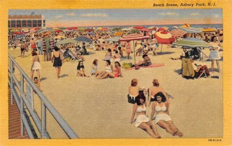 Sun Tanning Beach Basking Beach Scene Asbury Park Nj Vtg 1940s
