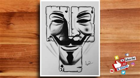 Hacker Mask And Cards With Charcoal Pencil Step By Step Draw Joker