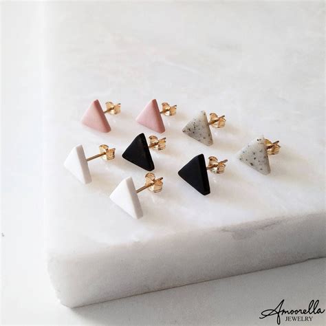 Simply Matte Black Triangle Studs Handmade Out Of Clay Each And Every